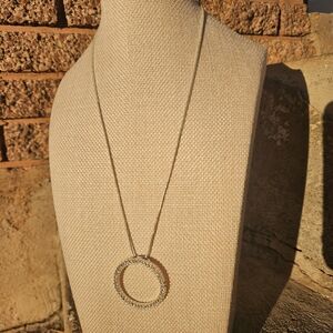 George Silver Circle Rhinestone Pendant Necklace Women's Jewelry Sparkly